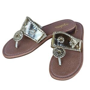 Palm Beach Sandals Gold Tone Size 9 M Medallion Glamour Pool Vacation